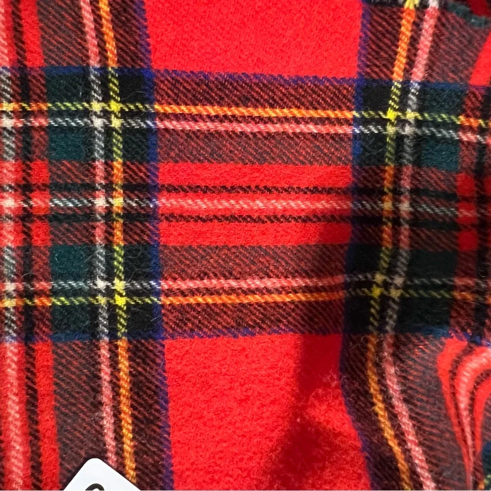 James Dalgliesh Red and Black Tartan Wool Scarf with Fringe Made in Scotland